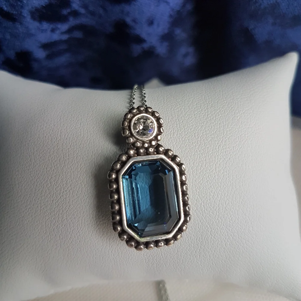 Brighton Le Ritz Navy Blue Swarovski Elements Emerald-cut Pendant Necklace NEW